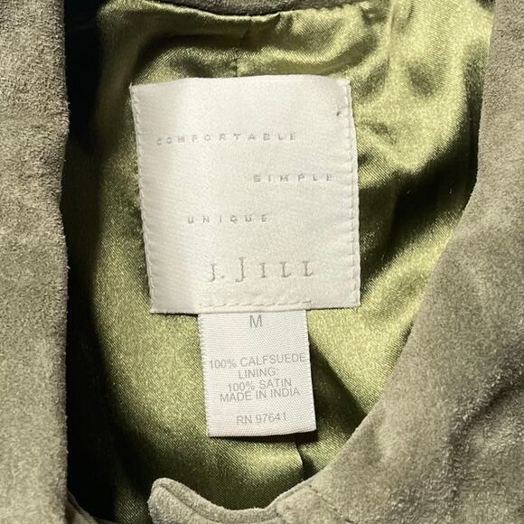 J. Jill Olive Green Calf Suede Leather Coat Lined Size Medium Women's Outerwear - Picture 9 of 9